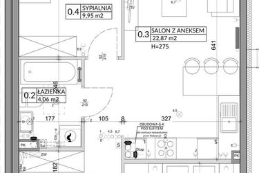 Rzut - Mieszkanie na sprzedaż 3 pokoje o powierzchni 57,39 m² - numer 54A w Osiedle Młodych etap VIII