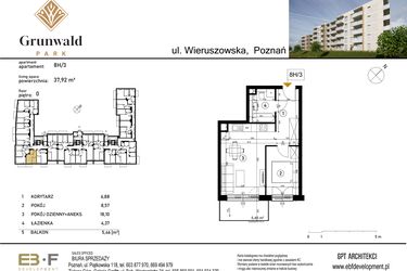 Rzut - Mieszkanie na sprzedaż 2 pokoje o powierzchni 37,92 m² - numer 8 H/3 w Grunwald Park