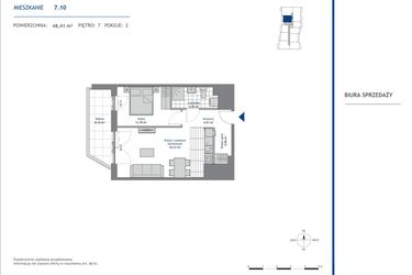 Rzut - Mieszkanie na sprzedaż 2 pokoje o powierzchni 48,41 m² - numer 7.10 w SEAHall