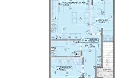 Rzut - Mieszkanie na sprzedaż 3 pokoje o powierzchni 46,34 m² - numer 101 w Manufaktura Marki 2 etap IV