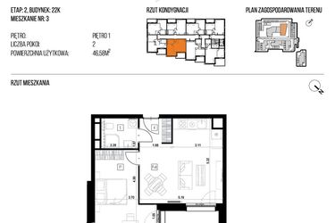 Rzut - Mieszkanie na sprzedaż 2 pokoje o powierzchni 46,58 m² - numer 22K/03 w NATURAMA II