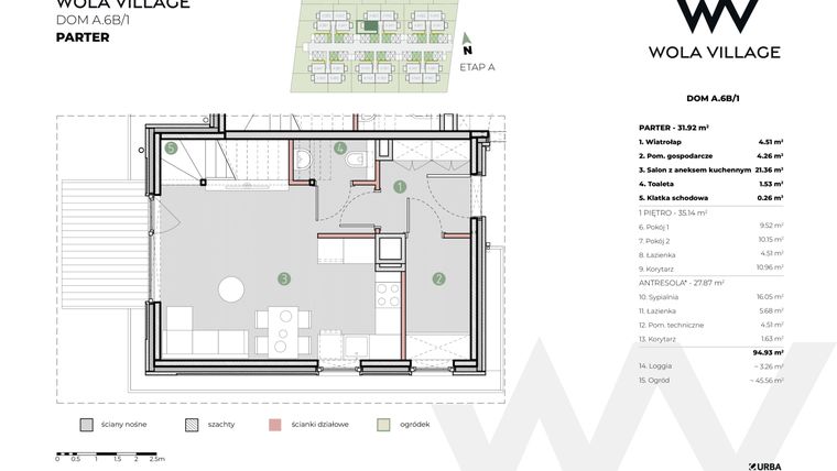 Rzut - Dom na sprzedaż 4 pokoje o powierzchni 94,93 m² - numer A.6B/1 w Wola Village
