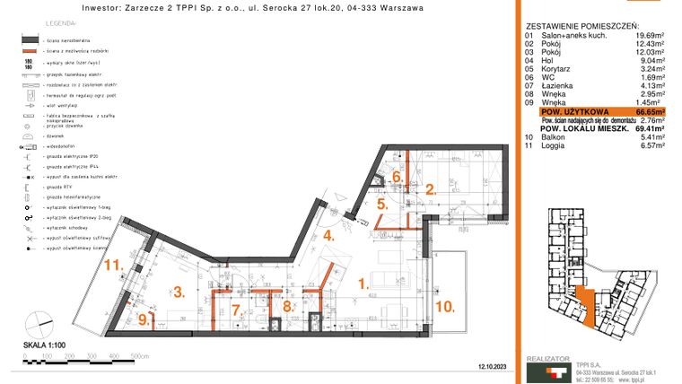 Rzut - Mieszkanie na sprzedaż 3 pokoje o powierzchni 66,65 m² - numer 28 w Zarzecze II Pruszków