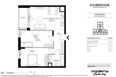 Rzut - Mieszkanie na sprzedaż 3 pokoje o powierzchni 65,85 m² - numer 401 w Chronos