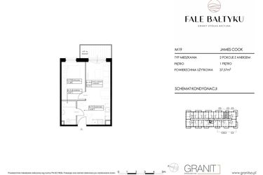 Rzut - Mieszkanie na sprzedaż 2 pokoje o powierzchni 37,57 m² - numer FBJC-M19 w Fale Bałtyku Cook