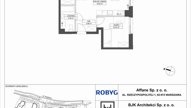 Rzut - Mieszkanie na sprzedaż 3 pokoje o powierzchni 52,92 m² - numer A.3M04 w WENDY