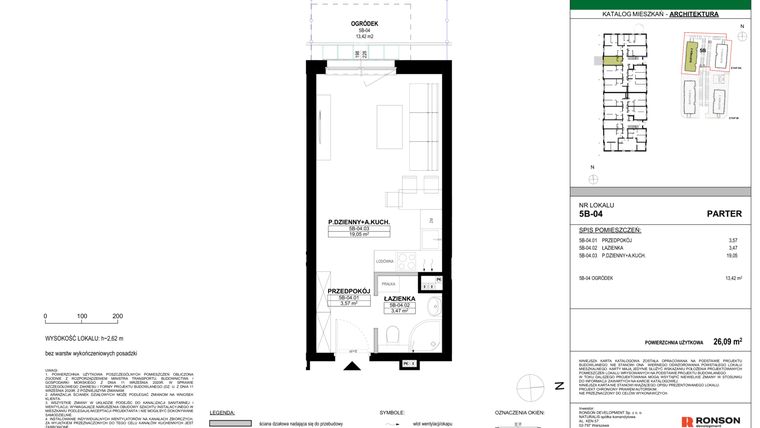 Rzut - Mieszkanie na sprzedaż 1 pokój o powierzchni 26,09 m² - numer 5B-04 w Nowa Północ etap 2A