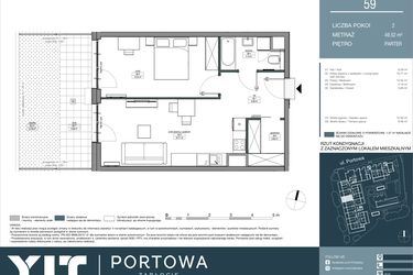 Rzut - Mieszkanie na sprzedaż 2 pokoje o powierzchni 49,52 m² - numer 59 w Portowa Zabłocie