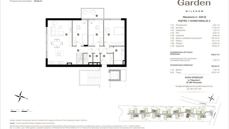 Rzut - Mieszkanie na sprzedaż 5 pokoi o powierzchni 138,31 m² - numer A08.02 w Royal Garden Wilanów Apartamenty