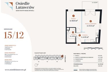Rzut - Mieszkanie na sprzedaż 2 pokoje o powierzchni 34,78 m² - numer D15-12 w Osiedle Latawców