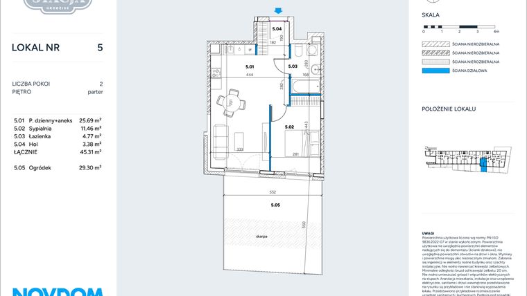 Rzut - Mieszkanie na sprzedaż 2 pokoje o powierzchni 45,31 m² - numer 5 w Stacja Grodzisk