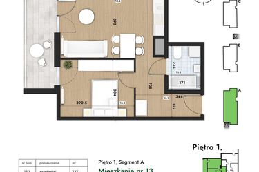 Rzut - Mieszkanie na sprzedaż 2 pokoje o powierzchni 44,17 m² - numer 13 w Słomczyńskiego Widoki
