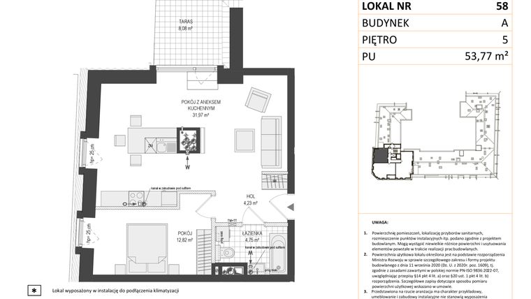 Rzut - Mieszkanie na sprzedaż 2 pokoje o powierzchni 53,72 m² - numer A.58 w Esencja