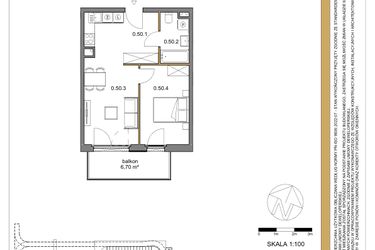 Rzut - Mieszkanie na sprzedaż 2 pokoje o powierzchni 42,08 m² - numer 50 w Osiedle Sfera etap II