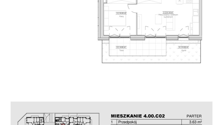 Rzut - Mieszkanie na sprzedaż 2 pokoje o powierzchni 40,4 m² - numer 4.00.C02 w Ogrody Andersa III