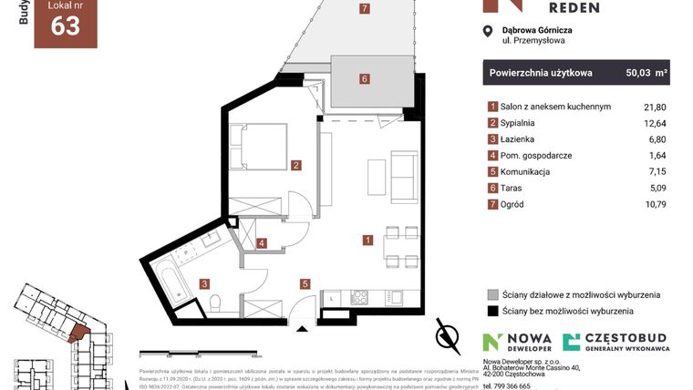Rzut - Mieszkanie na sprzedaż 2 pokoje o powierzchni 50,03 m² - numer A63-I w Nowy Reden