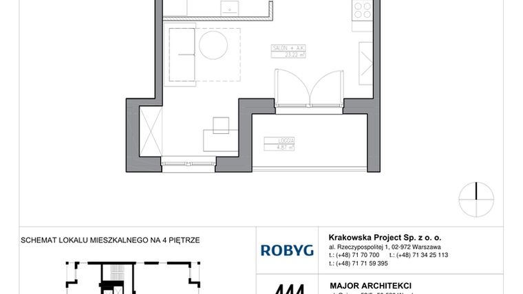 Rzut - Mieszkanie na sprzedaż 1 pokój o powierzchni 30,45 m² - numer KR6/B/4/4 w Apartamenty Krakowska etap VI