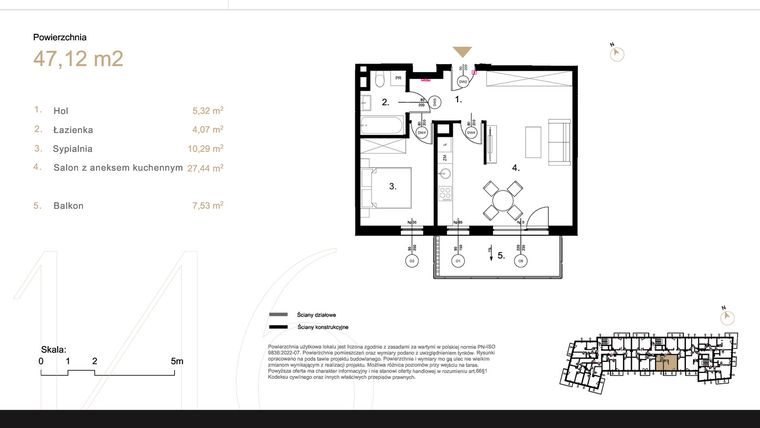 Rzut - Mieszkanie na sprzedaż 2 pokoje o powierzchni 47,12 m² - numer K2.19 w Korkowa 146