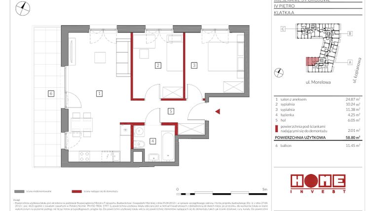Rzut - Mieszkanie na sprzedaż 3 pokoje o powierzchni 58,8 m² - numer A18 w Przystań Żerań
