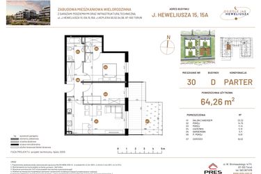 Rzut - Mieszkanie na sprzedaż 3 pokoje o powierzchni 64,26 m² - numer JAR-IV-D-LM-M30 w Osiedle JAR Heweliusza etap IV