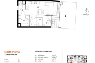 Rzut - Mieszkanie na sprzedaż 2 pokoje o powierzchni 41,34 m² - numer A.A003 w Miasto Polskich Mistrzów Olimpijskich II