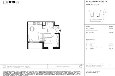 Rzut - Mieszkanie na sprzedaż 2 pokoje o powierzchni 42,07 m² - numer D7 w Podskarbińska 28