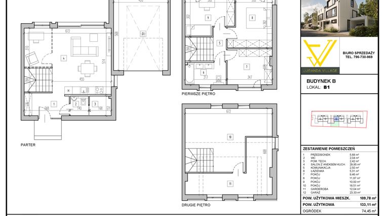 Rzut - Mieszkanie na sprzedaż 4 pokoje o powierzchni 133,11 m² - numer B1 w Juranda Village etap III