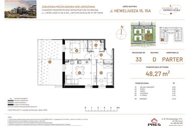 Rzut - Mieszkanie na sprzedaż 3 pokoje o powierzchni 48,27 m² - numer JAR-IV-D-LM-M33 w Osiedle JAR Heweliusza etap IV