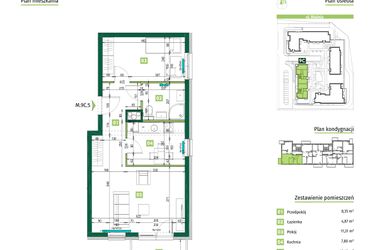 Rzut - Mieszkanie na sprzedaż 2 pokoje o powierzchni 51,51 m² - numer 9C.5 w Zielona Przystań etap II