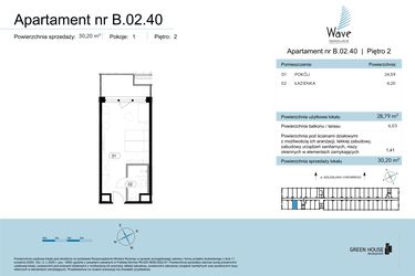 Rzut - Mieszkanie na sprzedaż 1 pokój o powierzchni 30,2 m² - numer B.02.40 w Wave Świnoujście Thermal & Spa
