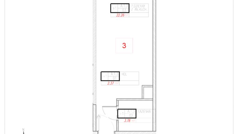 Rzut - Mieszkanie na sprzedaż 1 pokój o powierzchni 28,41 m² - numer A1-3 w Rezydencja Ogród Saski etap I i II