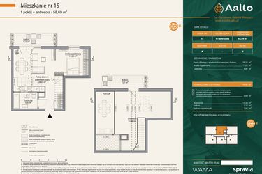 Rzut - Mieszkanie na sprzedaż 1 pokój o powierzchni 58,69 m² - numer A.15 w Aalto