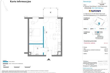 Rzut - Mieszkanie na sprzedaż 1 pokój o powierzchni 38,14 m² - numer 21 w Daszyńskiego Square etap 2
