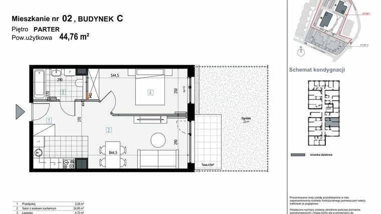 Rzut - Mieszkanie na sprzedaż 2 pokoje o powierzchni 44,76 m² - numer C.M02 w Apartamenty Kopernika