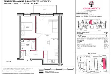 Rzut - Mieszkanie na sprzedaż 2 pokoje o powierzchni 47,67 m² - numer B.45 w Apartamenty Grójeckie Ogrody