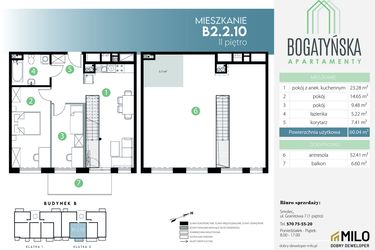 Rzut - Mieszkanie na sprzedaż 4 pokoje o powierzchni 117,62 m² - numer B2.2.10 w Bogatyńska Maślice Milo Dobry Deweloper