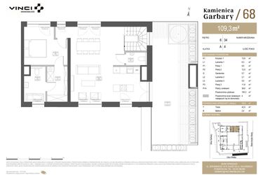 Rzut - Mieszkanie na sprzedaż 4 pokoje o powierzchni 109,3 m² - numer 34 w Garbary 68
