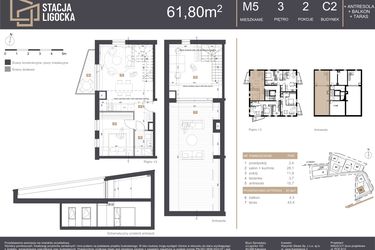 Rzut - Mieszkanie na sprzedaż 2 pokoje o powierzchni 61,8 m² - numer C2_M5 w Stacja Ligocka