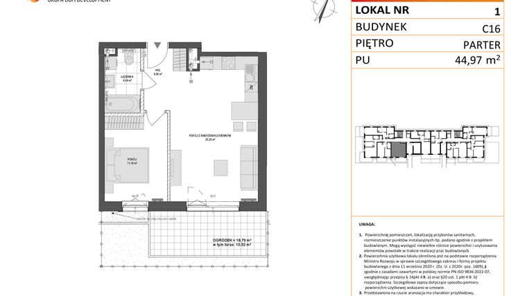 Rzut - Mieszkanie na sprzedaż 2 pokoje o powierzchni 44,97 m² - numer C16.1 w Konstelacja etap VI