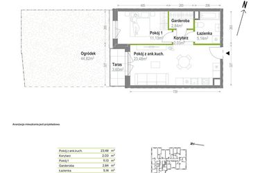 Rzut - Mieszkanie na sprzedaż 2 pokoje o powierzchni 44,62 m² - numer B.A.0.06 w Głębocka Vita