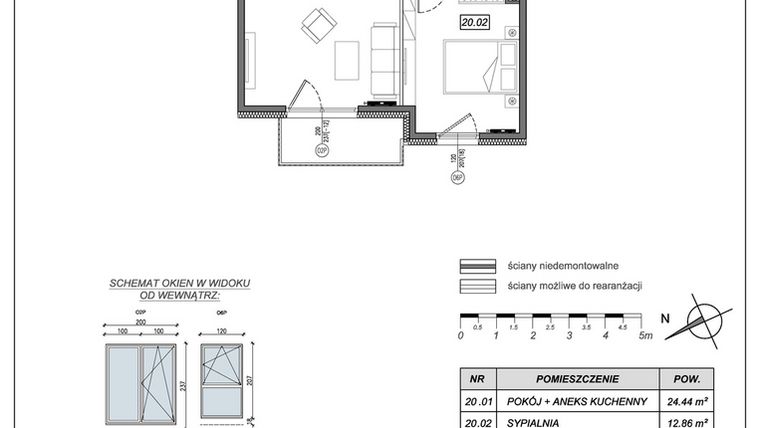 Rzut - Mieszkanie na sprzedaż 2 pokoje o powierzchni 46,03 m² - numer 9.B.20 w Nowe Południe bud. 9