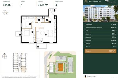 Rzut - Mieszkanie na sprzedaż 1 pokój o powierzchni 75,17 m² - numer B2.4.16 w Wierzbowa 20