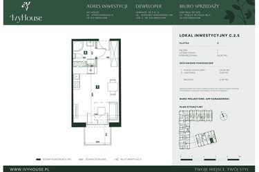 Rzut - Mieszkanie na sprzedaż 1 pokój o powierzchni 26,95 m² - numer C.2.5 w IVY HOUSE - Apartamenty inwestycyjne
