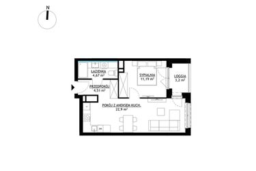 Rzut - Mieszkanie na sprzedaż 2 pokoje o powierzchni 43,27 m² - numer A35 w FUTURO