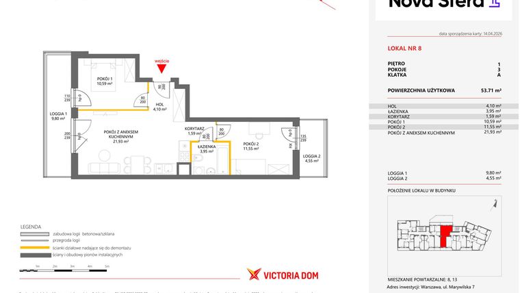 Rzut - Mieszkanie na sprzedaż 3 pokoje o powierzchni 53,71 m² - numer 8 w Miasteczko Nova Sfera 4
