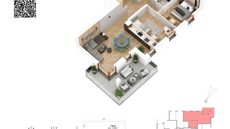 Rzut - Mieszkanie na sprzedaż 3 pokoje o powierzchni 63,38 m² - numer 23 w Villa Park - Etap IV