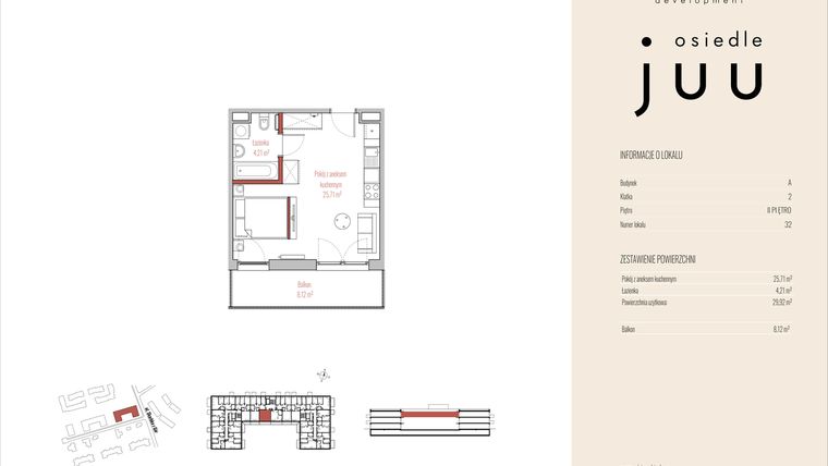 Rzut - Mieszkanie na sprzedaż 1 pokój o powierzchni 29,92 m² - numer A.M032 w Osiedle Juu