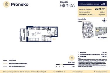 Rzut - Mieszkanie na sprzedaż 1 pokój o powierzchni 26,19 m² - numer C23 w Osiedle Kompas