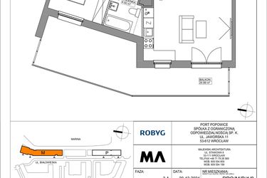 Rzut - Mieszkanie na sprzedaż 2 pokoje o powierzchni 49,24 m² - numer PPO/M/B/1/8 w Port Popowice bud. M i P