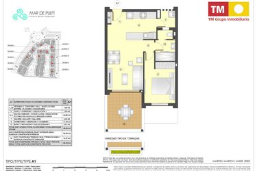 Rzut - Mieszkanie na sprzedaż 1 pokój o powierzchni 52 m² - numer 6.219 w Mar de Pulpi - Almeria